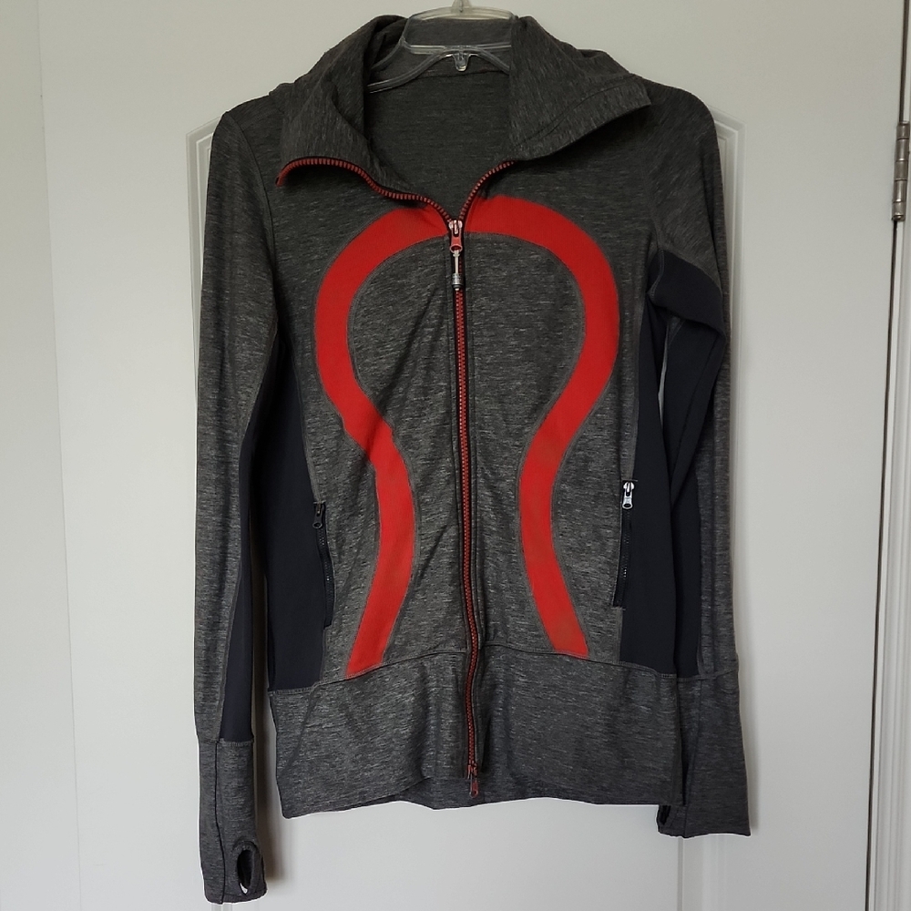 Lululemon Gray and Red Zip-Up Hoodie - Stride
